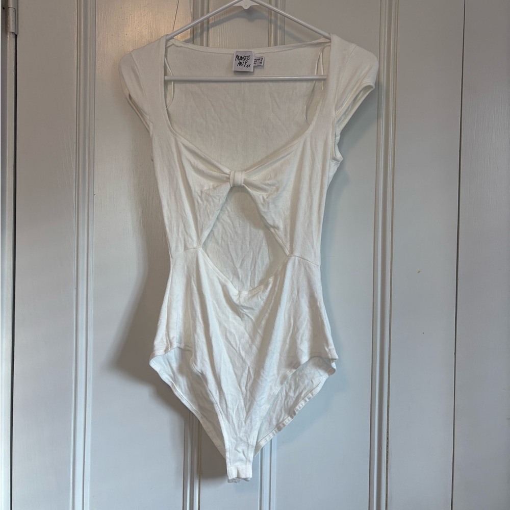Princess Polly White Knot-Front Cutout Bodysuit